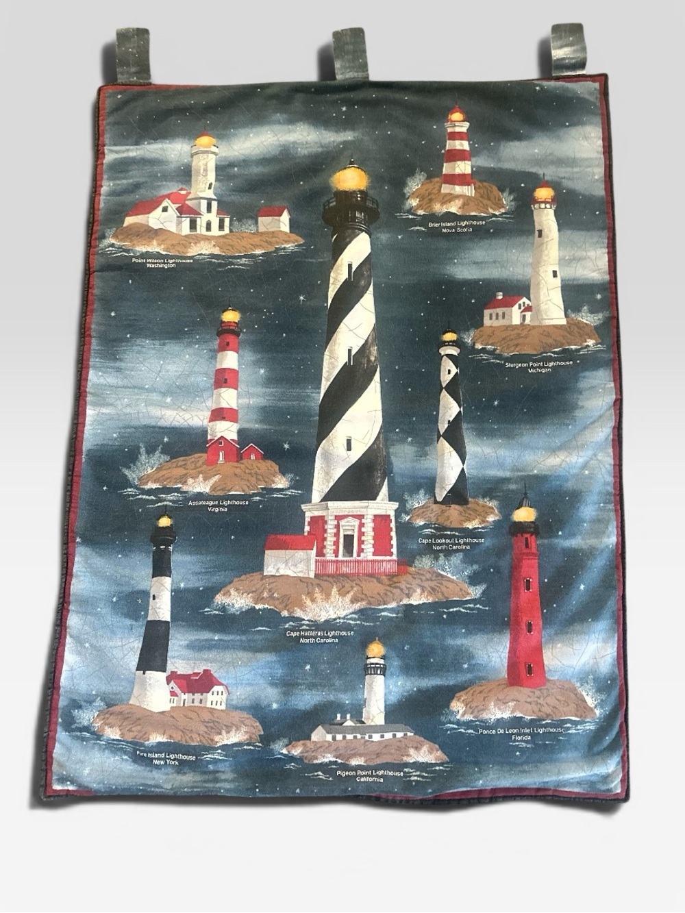 Springs Industries Nautical Lighthouse Wall Tapestry 36x25.5 Dark Blue Base Red